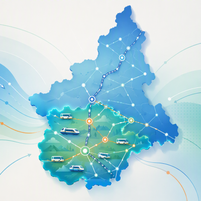 llustrazione della Regione Piemonte con il Bacino Sud evidenziato da una rete di collegamenti per la mobilità pubblica, con linee ferroviarie, autobus e nodi territoriali Bacino Sud Agenzia Mobilità Piemontese