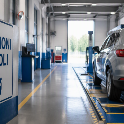 Attività di revisione veicoli Centro revisioni con veicolo in fase di controllo