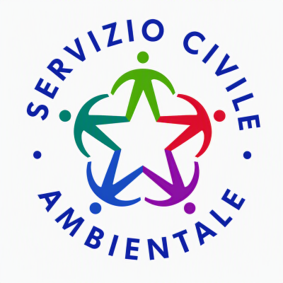 Logo circolare del Servizio Civile Ambientale, composto da una stella centrale stilizzata formata da figure umane colorate, simbolo di partecipazione, collaborazione e impegno per l'ambiente. Logo circolare del Servizio Civile Ambientale, composto da una stella centrale stilizzata formata da figure umane colorate, simbolo di partecipazione, collaborazione e impegno per l'ambiente.