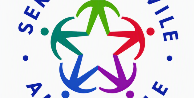 Logo circolare del Servizio Civile Ambientale, composto da una stella centrale stilizzata formata da figure umane colorate, simbolo di partecipazione, collaborazione e impegno per l'ambiente.